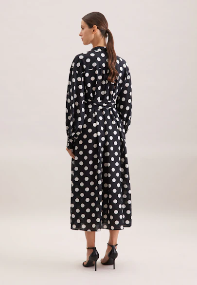 Blusenkleid in strukturierter Ware mit Tupfenprint in Schwarz |  Seidensticker Onlineshop