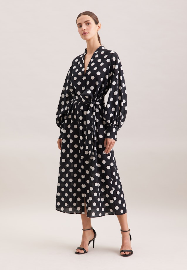 Blusenkleid in strukturierter Ware mit Tupfenprint in Schwarz |  Seidensticker Onlineshop