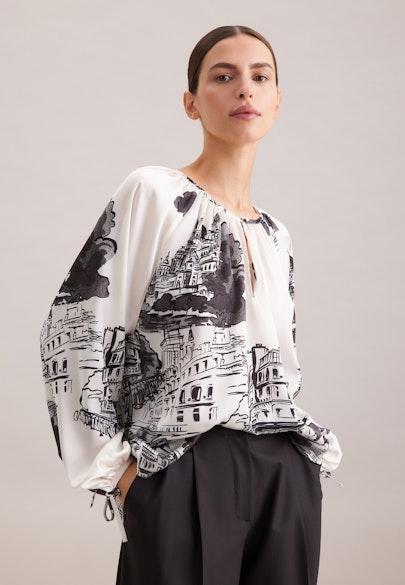 Raglanbluse mit Schleifendetails aus Satin in Ecru |  Seidensticker Onlineshop