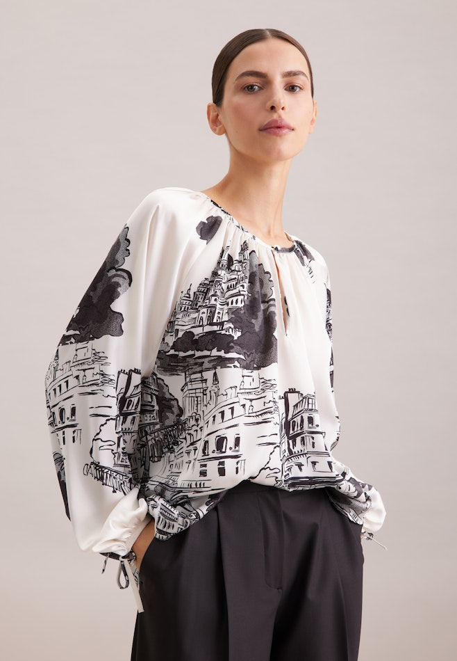 Raglanbluse mit Schleifendetails aus Satin in Weiß | Seidensticker online shop