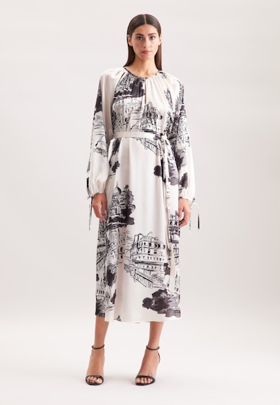 Raglankleid mit Schleifendetails und Taillengürtel aus Satin in Ecru |  Seidensticker Onlineshop