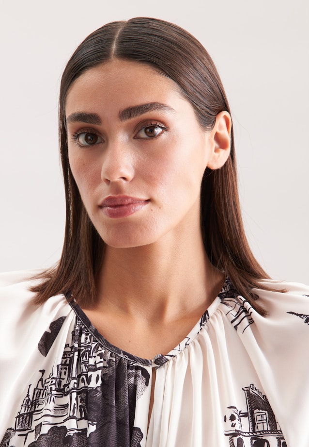 Raglankleid mit Schleifendetails und Taillengürtel aus Satin in Ecru |  Seidensticker Onlineshop