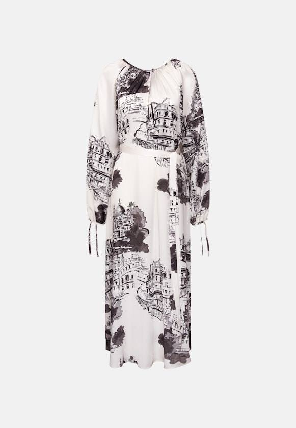 Raglankleid mit Schleifendetails und Taillengürtel aus Satin in Ecru |  Seidensticker Onlineshop