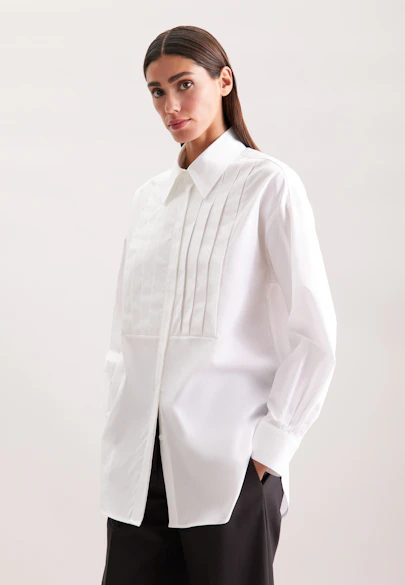Oversized Hemdbluse mit Plastron in Weiß |  Seidensticker Onlineshop