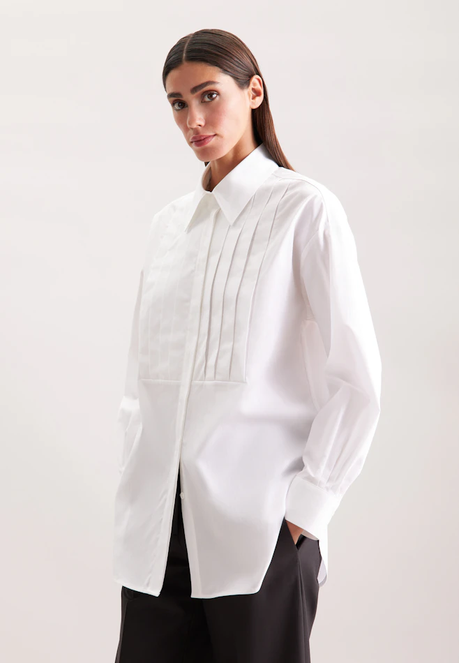 Oversized Hemdbluse mit Plastron in Weiß | Seidensticker Onlineshop