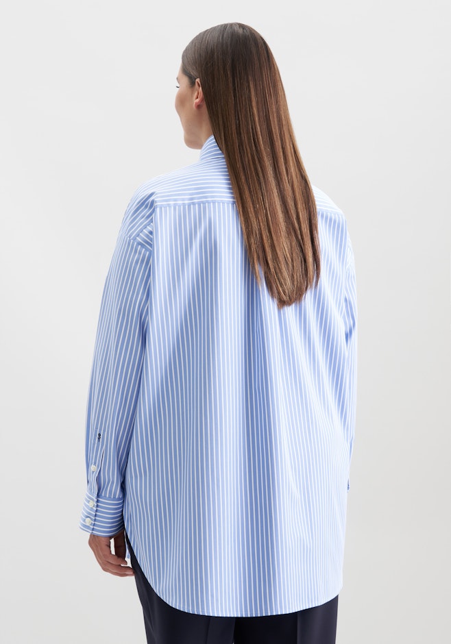 Oversized cotton twill shirt blouse in Mittelblau | Seidensticker online shop