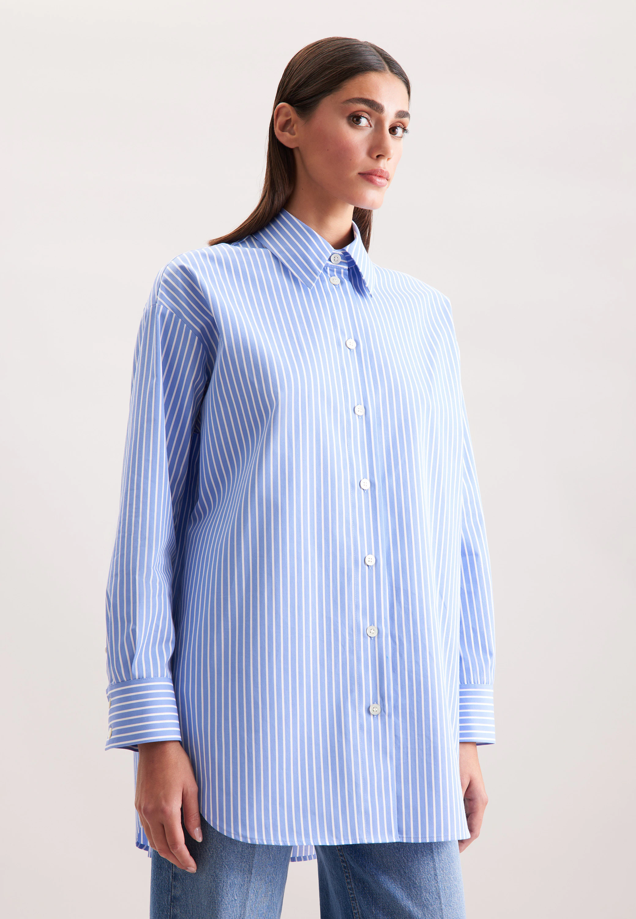 Oversized Hemdbluse aus Baumwolltwill Blau 40