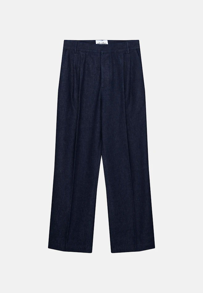 Wide-Leg Chino mit Bundfalten aus Blue Denim in Dunkelblau | Seidensticker Onlineshop