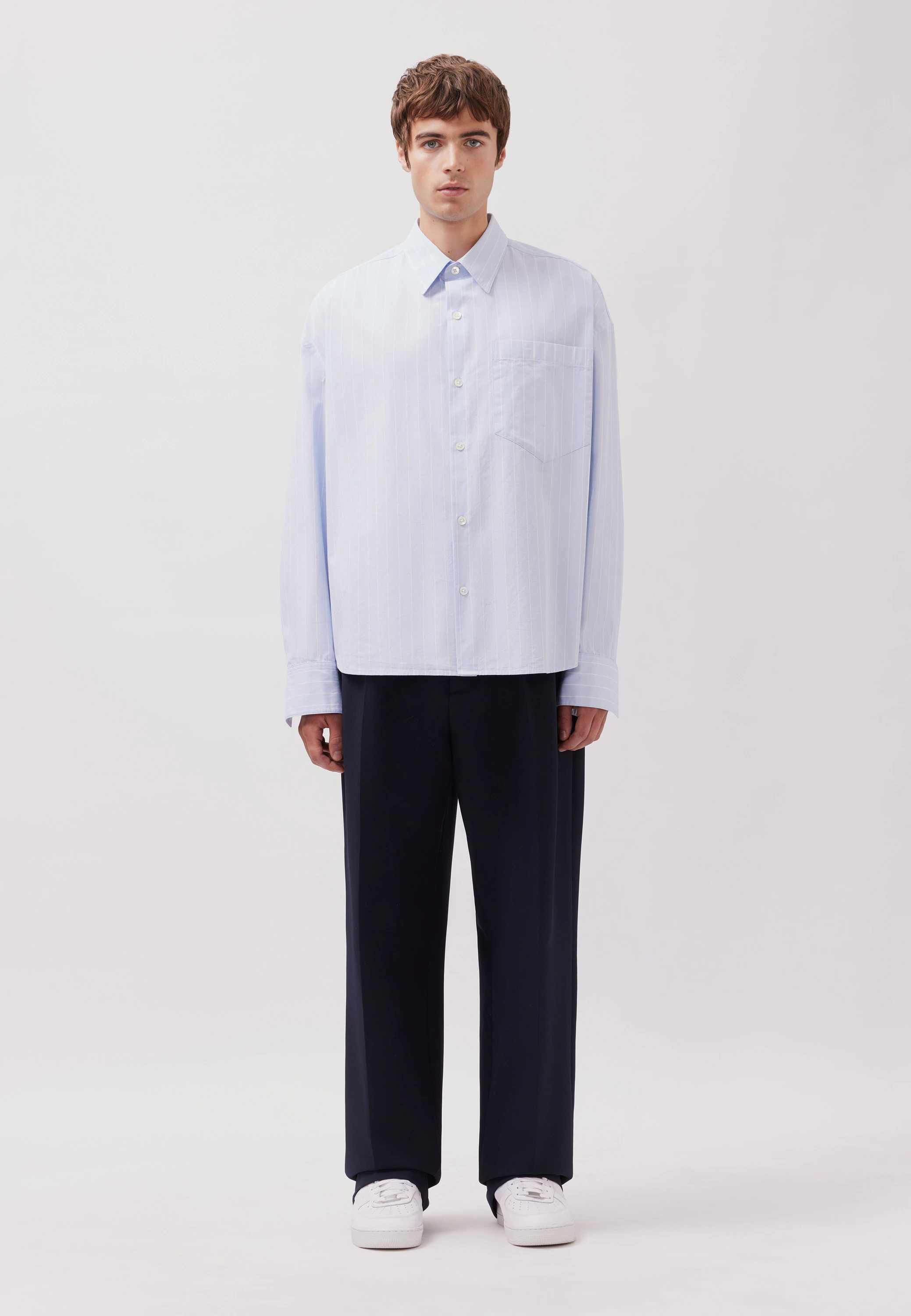 Oversized Fashion-Hemd Gestreift Blau L