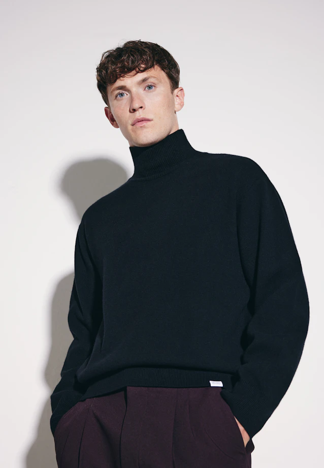 Stand Collar Sweater with Cashmere in Schwarz |  Seidensticker Onlineshop