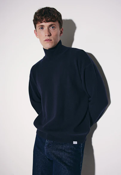 Stand Collar Sweater with Cashmere in Dunkelblau |  Seidensticker Onlineshop
