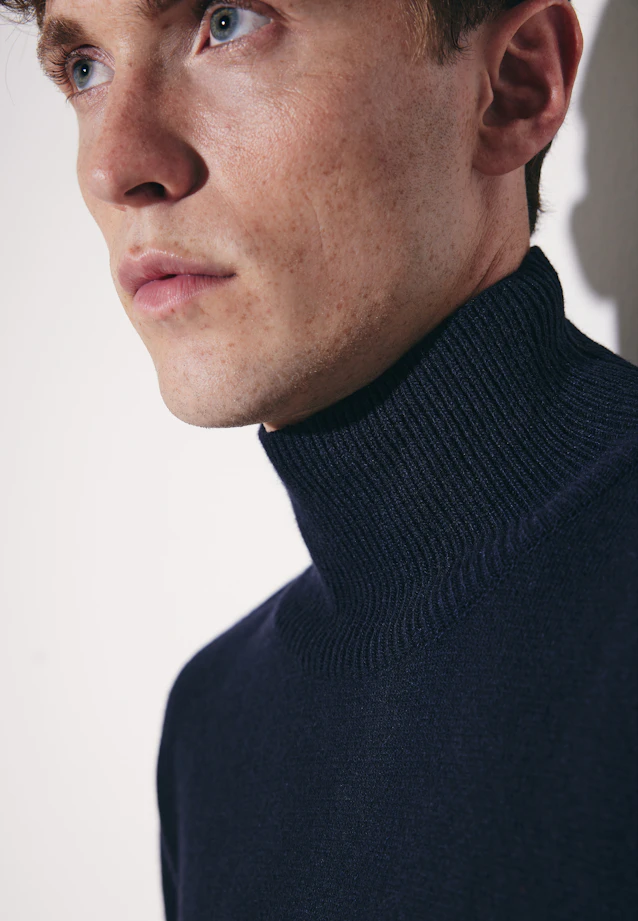 Stand Collar Sweater with Cashmere in Dunkelblau |  Seidensticker Onlineshop