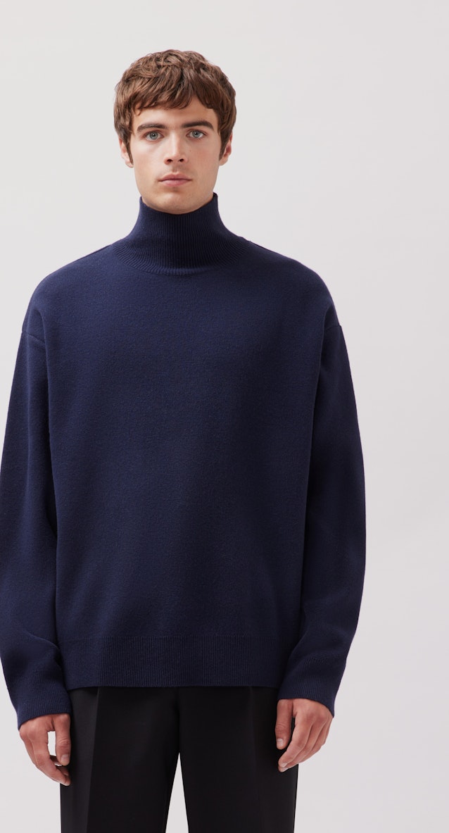 Stehkragenpullover mit Kaschmir in Bleu Foncé |  Seidensticker Onlineshop