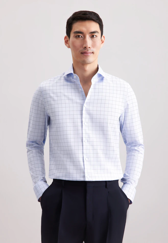 Slim Business shirt Check in Mittelblau | Seidensticker online shop