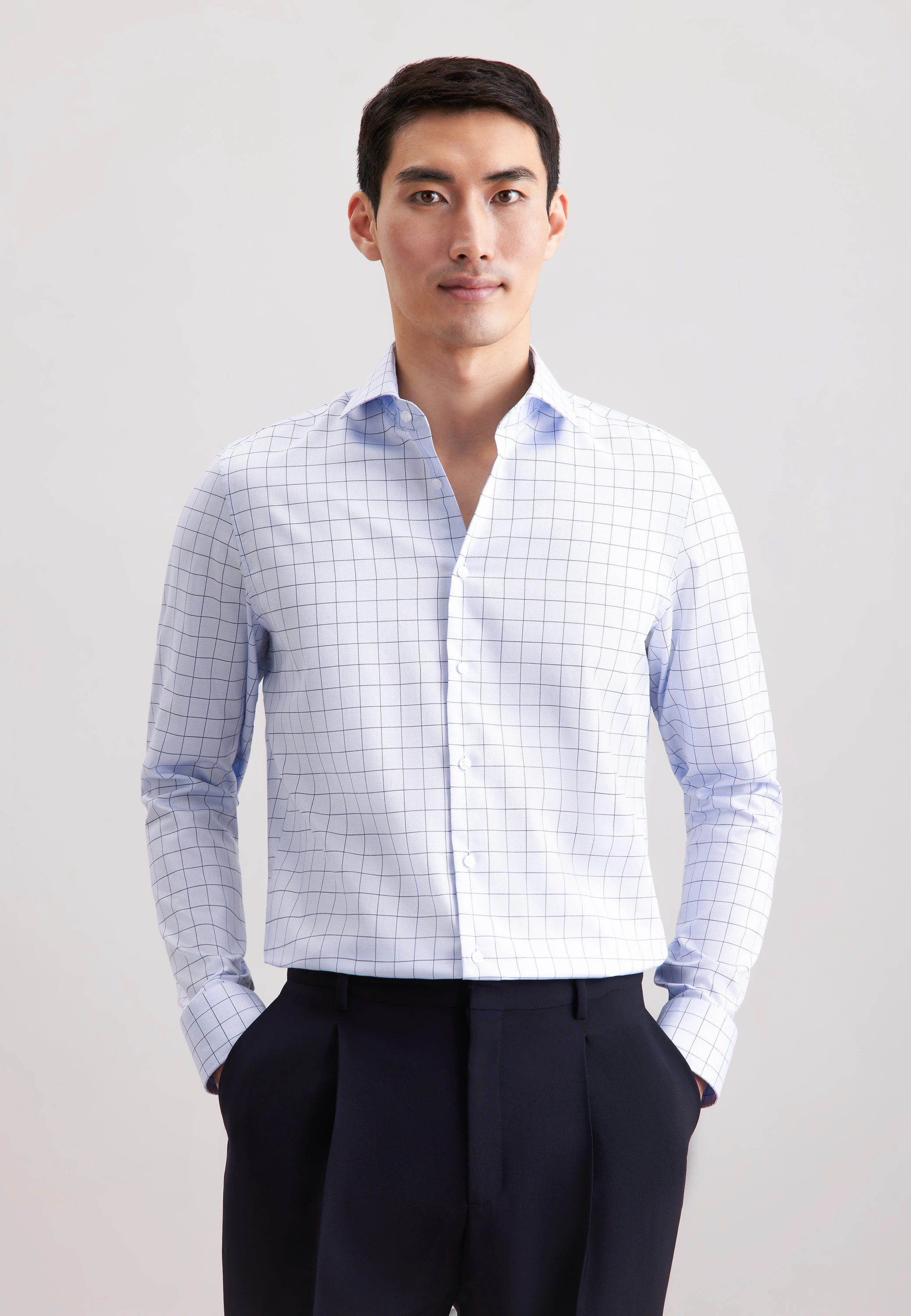 Slim Business Hemd Karo Blau 38