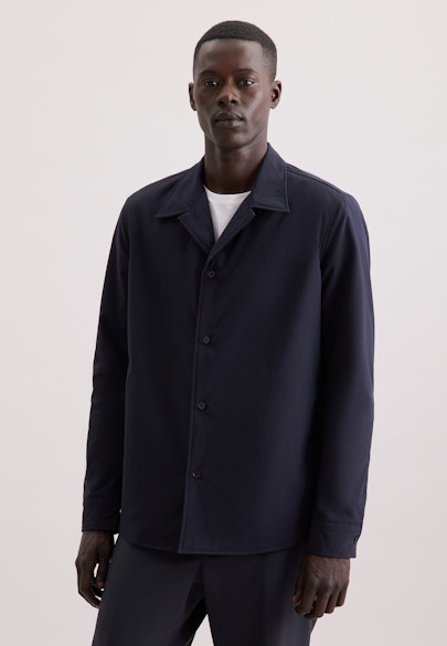 Regular Wattiertes Hemd Uni in Dunkelblau |  Seidensticker Onlineshop