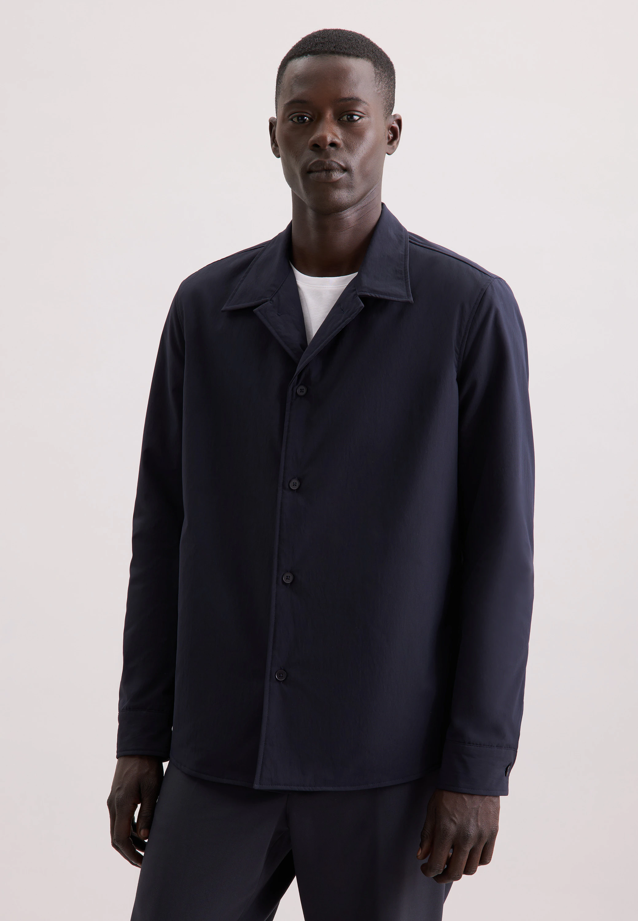 Regular Wattiertes Hemd Uni Blau
