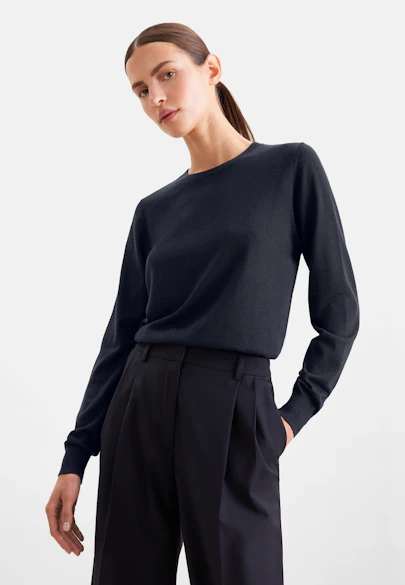 Fine knit sweater made of wool and silk in Dunkelblau |  Seidensticker Onlineshop