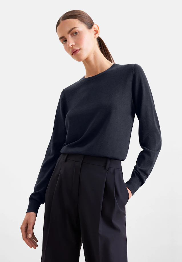 Feinstrickpullover aus Wolle und Seide in Dunkelblau |  Seidensticker Onlineshop