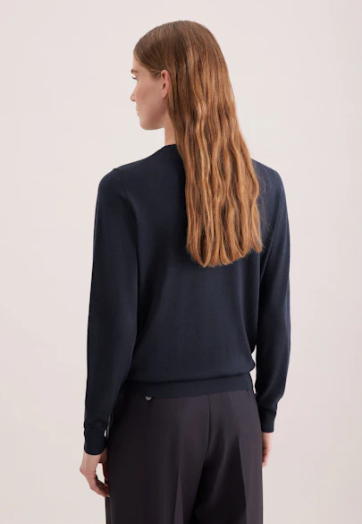 Un pull fin en tricot en laine et soie in Bleu Foncé |  Seidensticker Onlineshop