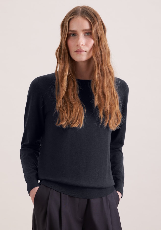 Feinstrickpullover aus Wolle und Seide in Dunkelblau | Seidensticker Onlineshop