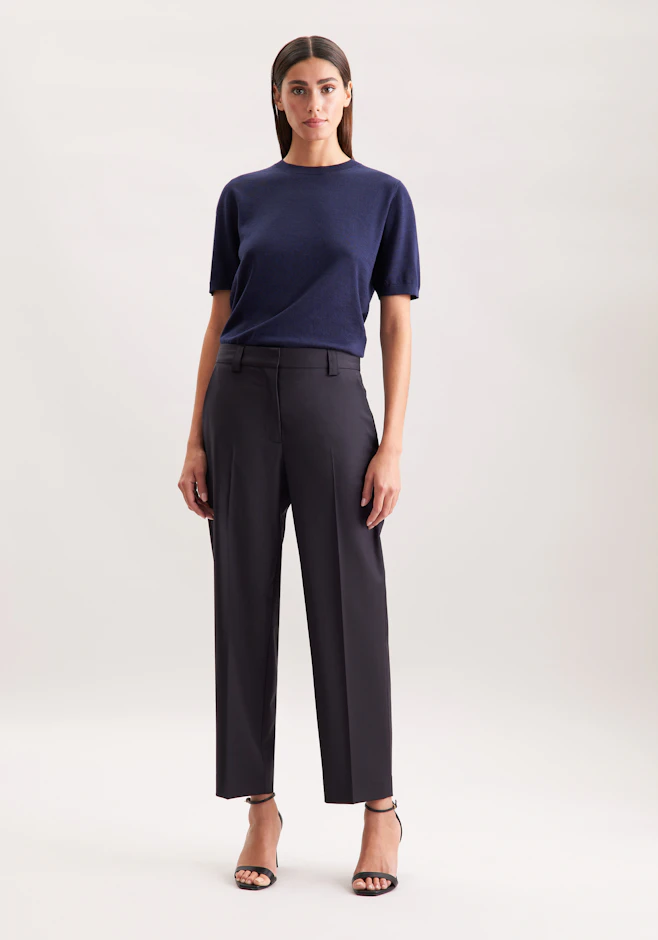 Schmale Hose mit Bügelfalten aus einer Wollmischung in Dunkelblau | Seidensticker Onlineshop