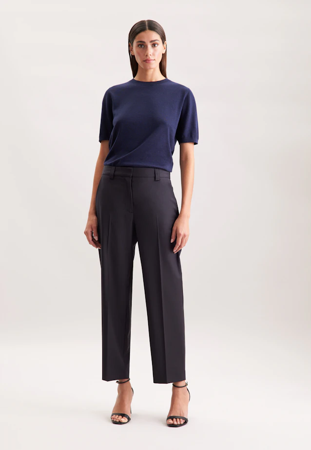 Slim trousers with creases made of wool-blend in Dunkelblau |  Seidensticker Onlineshop
