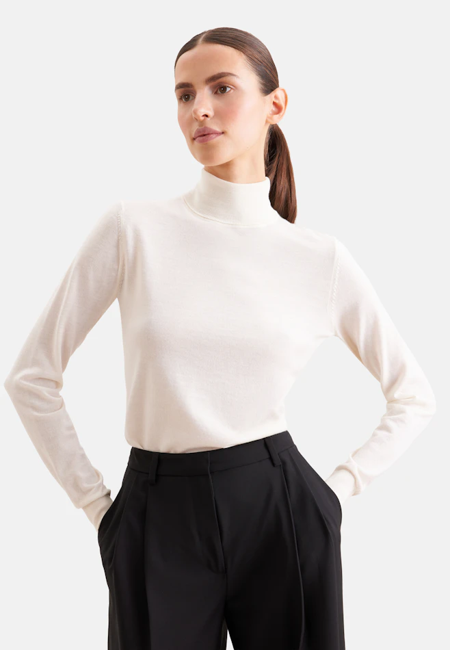 Pull léger en laine et en soie à col roulé dans Ecru | Boutique en ligne Seidensticker