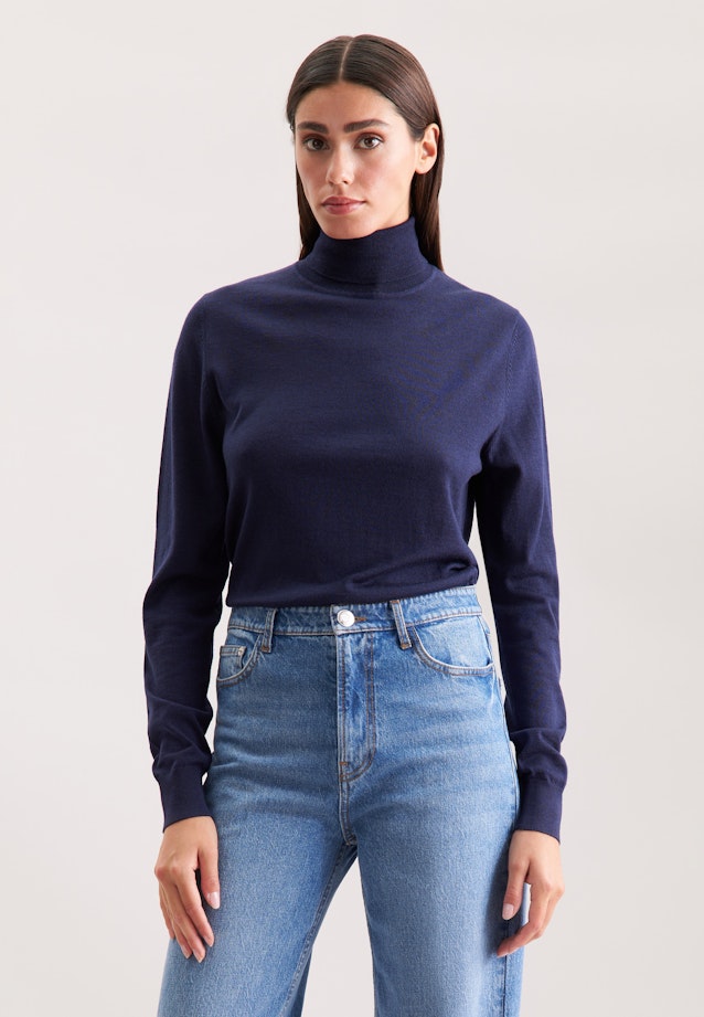 Leichter Rollkragenpullover aus Wolle und Seide in Dunkelblau |  Seidensticker Onlineshop