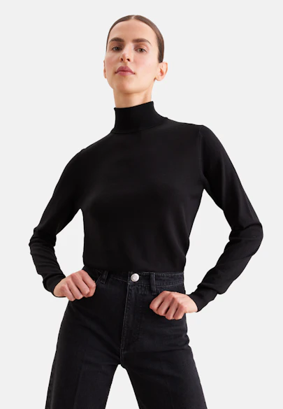 Lightweight wool and silk turtleneck sweater in Schwarz |  Seidensticker Onlineshop