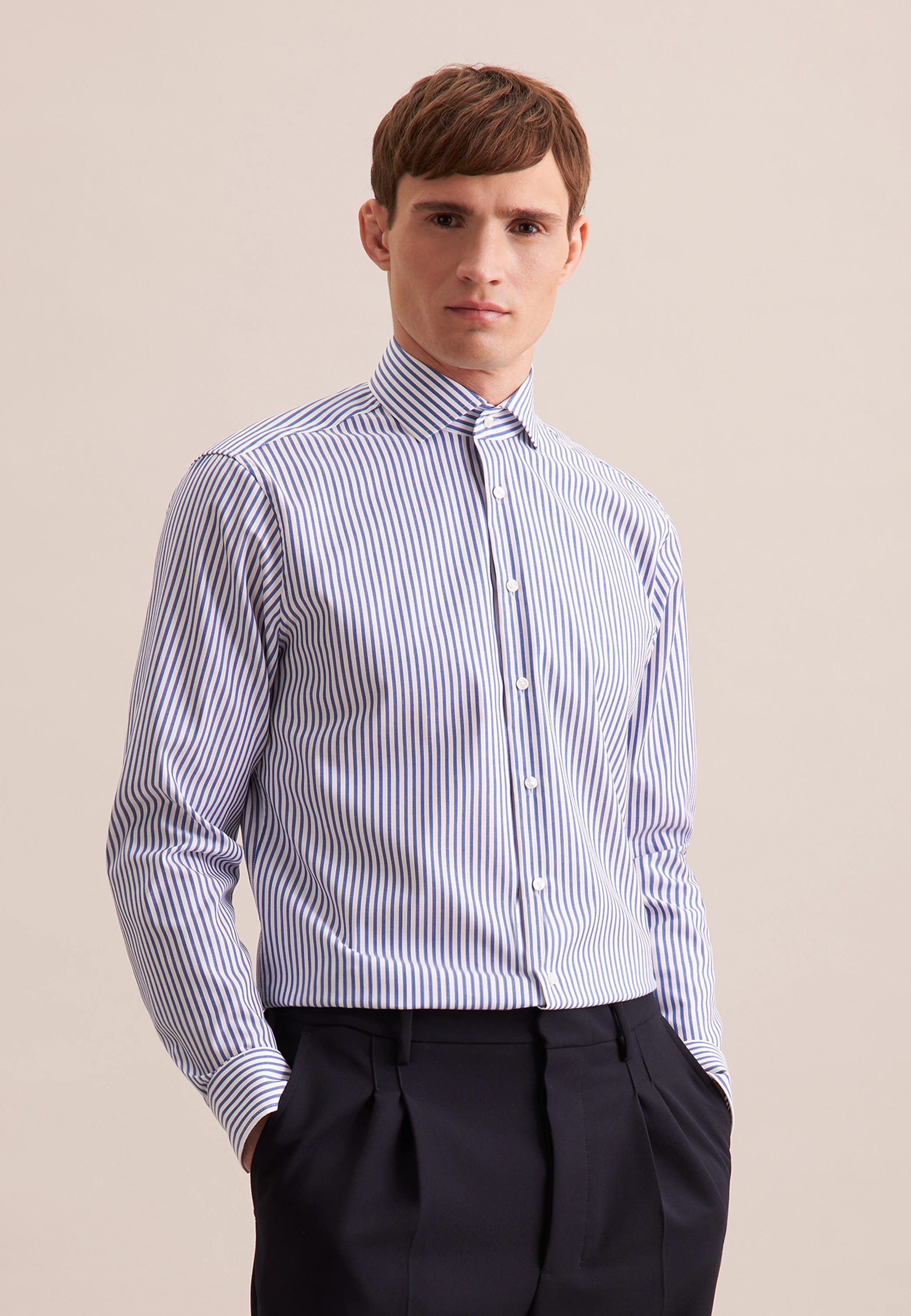Regular Business Hemd Streifen Blau 46