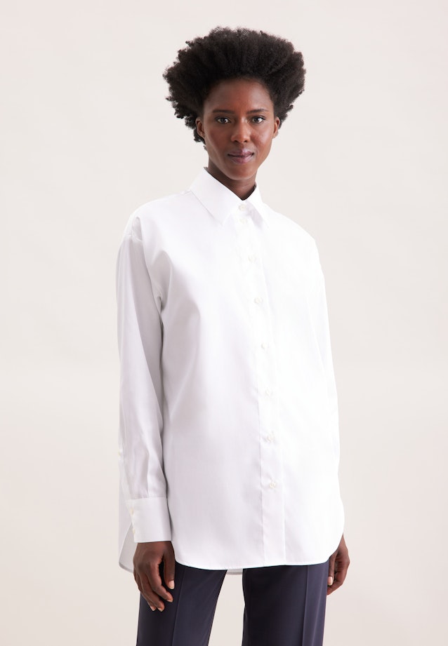 Oversized Hemdbluse aus Baumwollsatin in Weiß |  Seidensticker Onlineshop