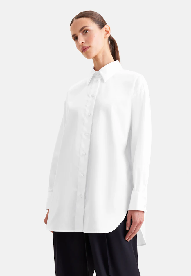 Oversized Hemdbluse aus Baumwollsatin in Weiß | Seidensticker Onlineshop