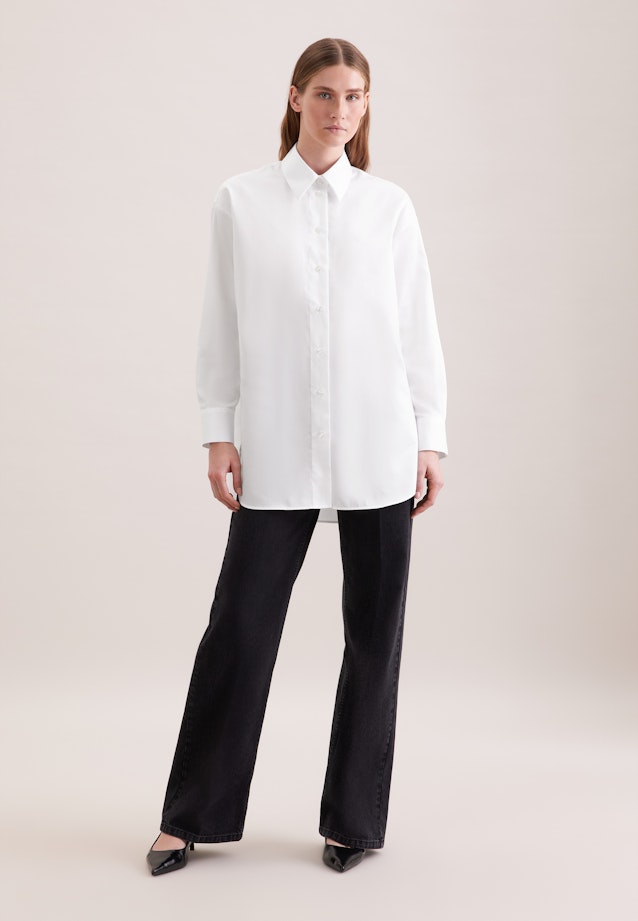 Oversized Hemdbluse aus Baumwollsatin in Weiß |  Seidensticker Onlineshop