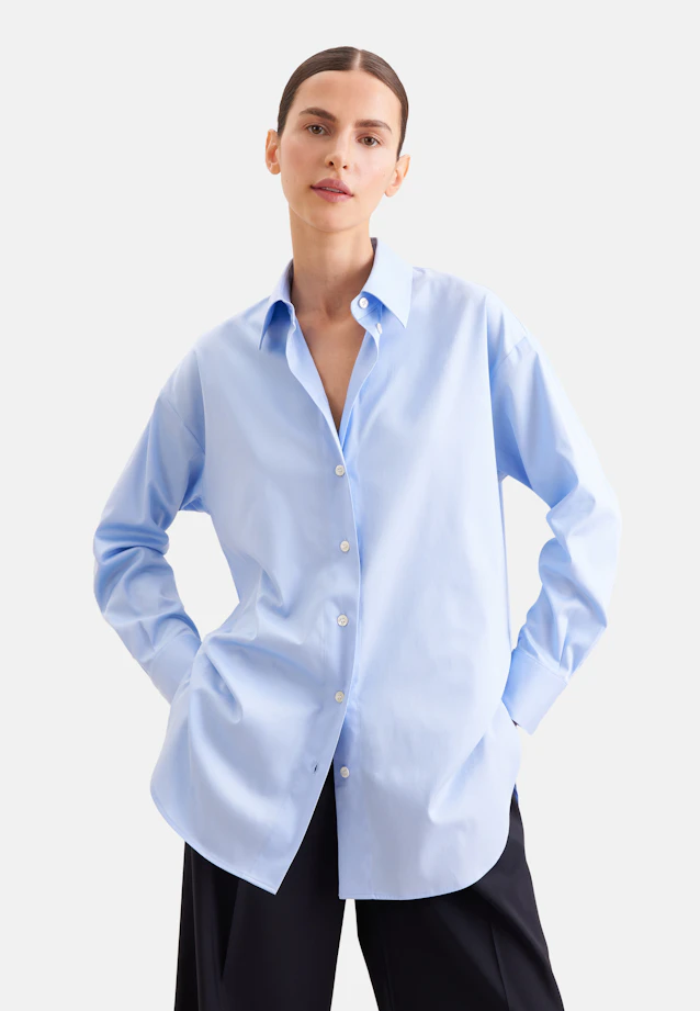 Oversized cotton satin shirt blouse in Hellblau |  Seidensticker Onlineshop