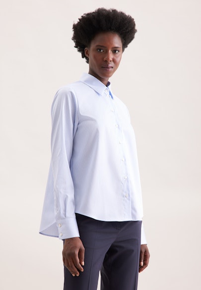 Hemdbluse in A- Linie aus Baumwollsatin in Bleu Moyen |  Seidensticker Onlineshop