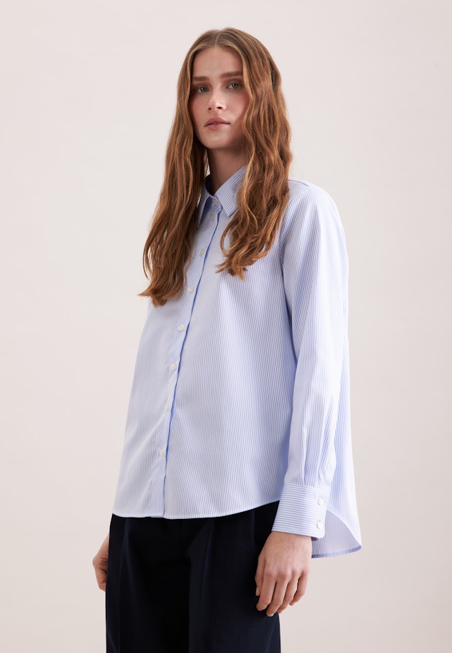 A-line shirt blouse made of cotton satin in Mittelblau | Seidensticker online shop