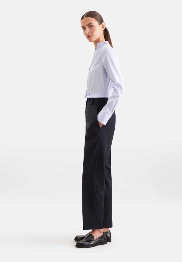 Kelchkragenbluse aus Baumwollsatin slim fit in Mittelblau |  Seidensticker Onlineshop