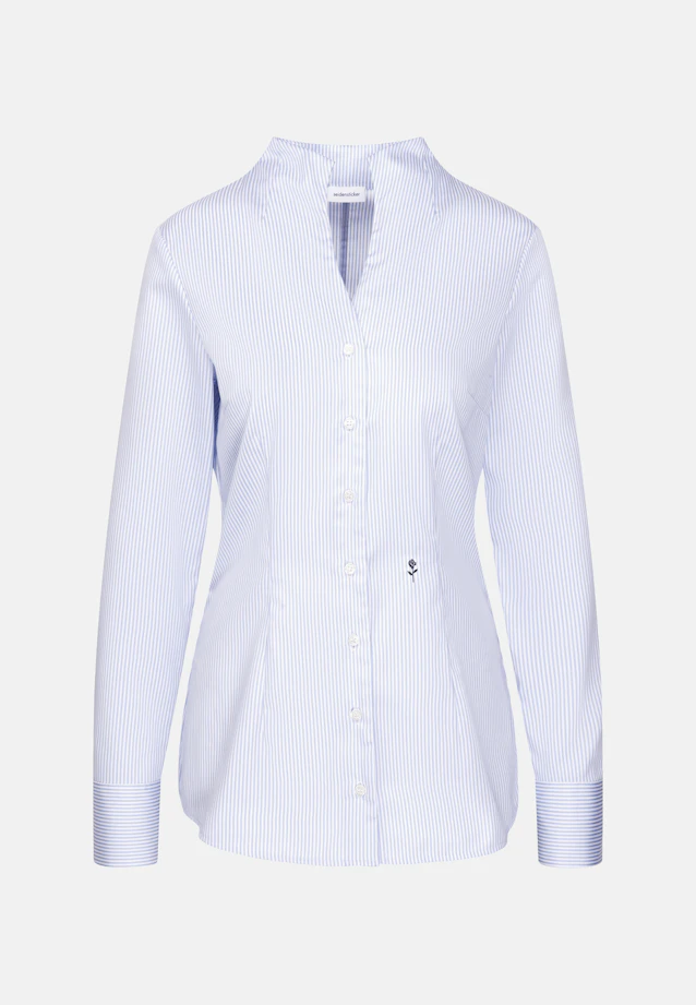 Kelchkragenbluse aus Baumwollsatin slim fit in Mittelblau |  Seidensticker Onlineshop