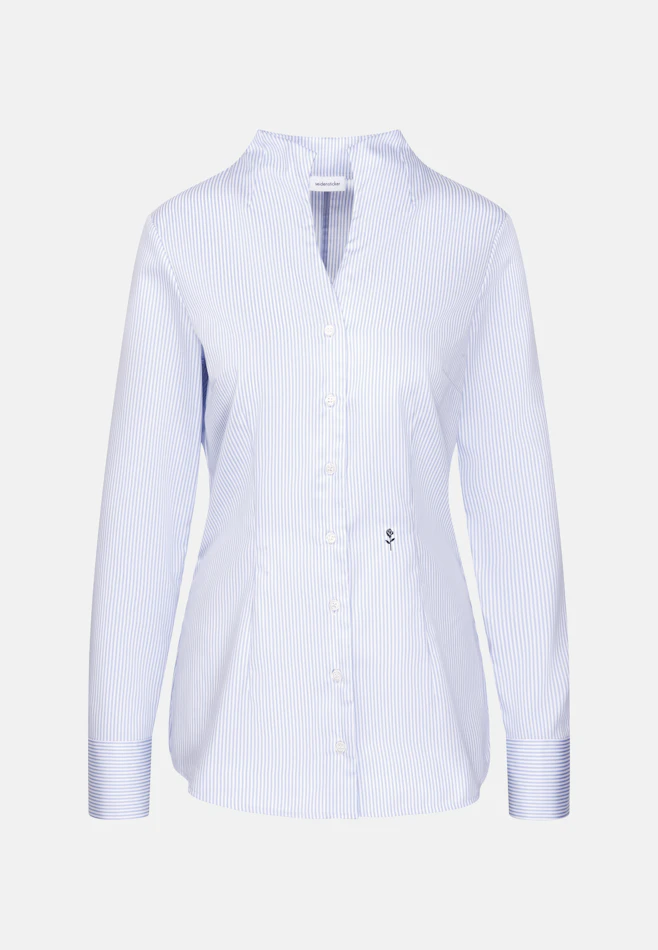 Goblet collar blouse made of cotton satin slim fit in Mittelblau | Seidensticker online shop