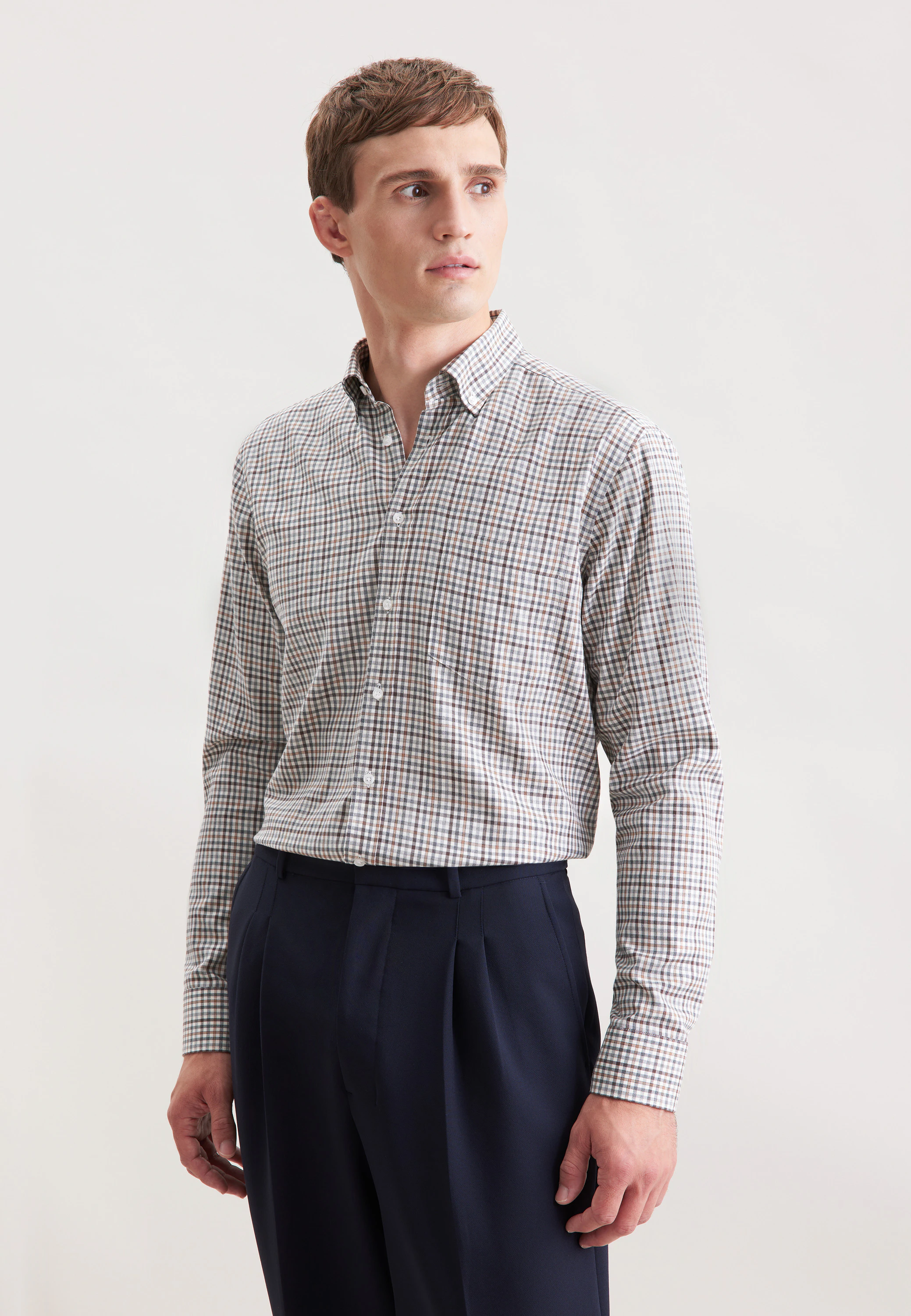 Regular Flanellhemd Karo Braun