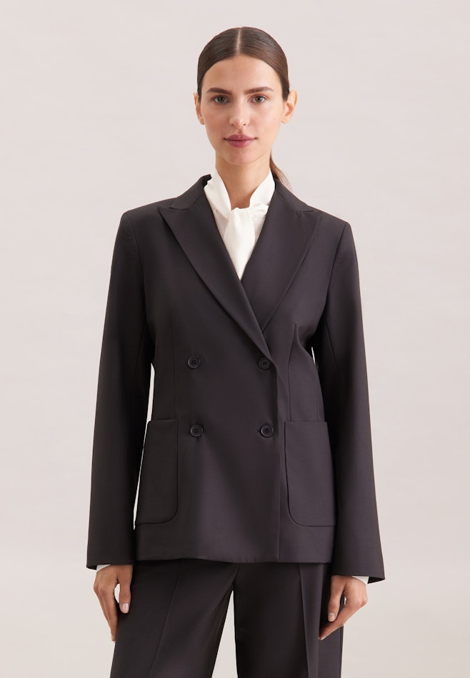 Zweireihiger Blazer mit aufgesetzten Taschen aus einer Wollmischung in Schwarz | Seidensticker Onlineshop