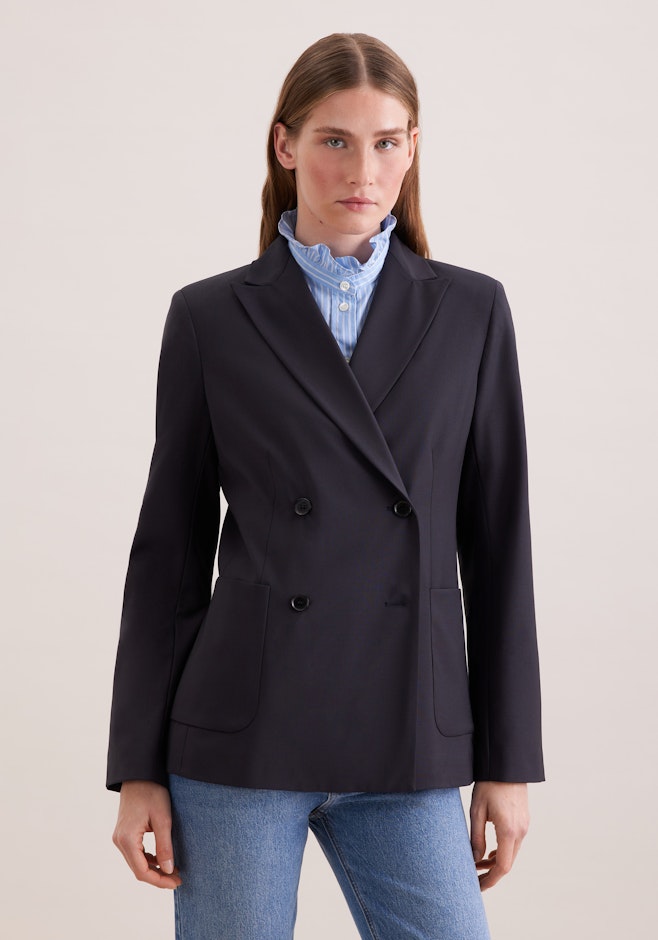 Zweireihiger Blazer mit aufgesetzten Taschen aus einer Wollmischung in Dunkelblau | Seidensticker Onlineshop