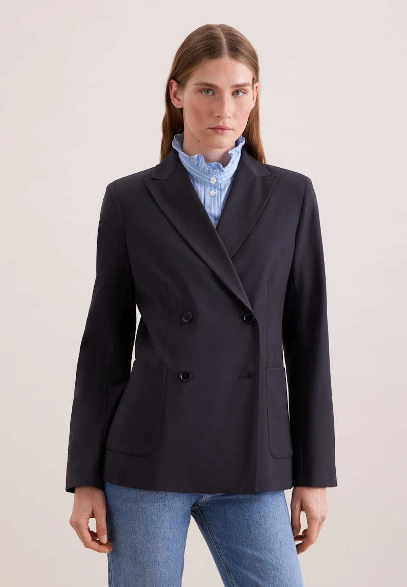Double-breasted blazer with wool-blend patch pockets