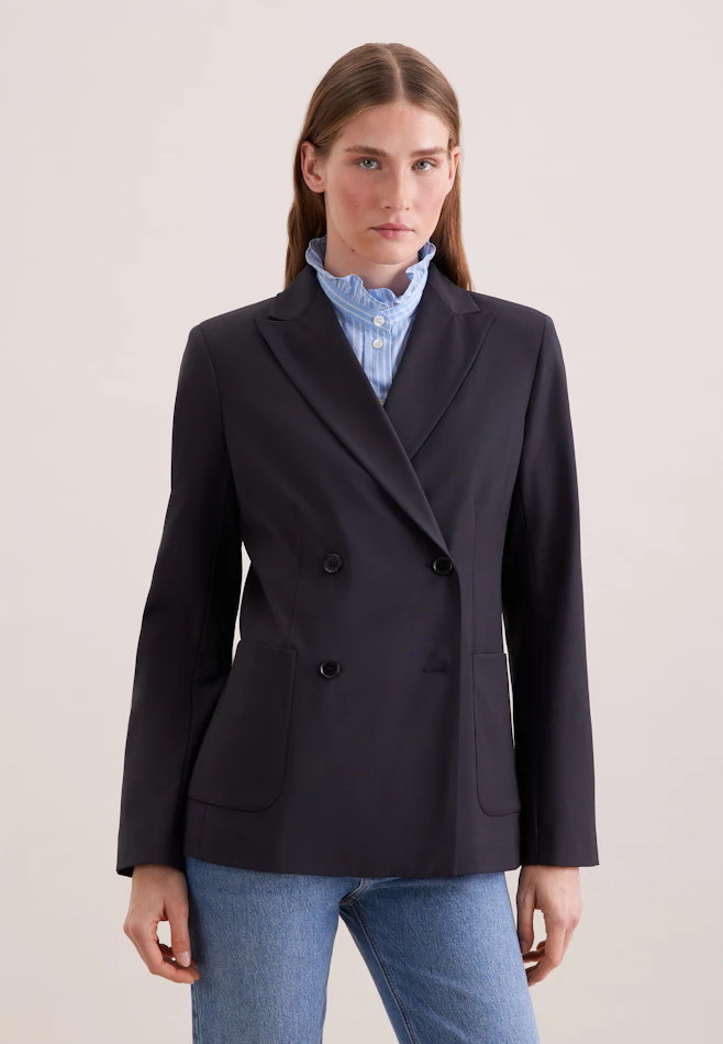 Zweireihiger Blazer mit aufgesetzten Taschen aus einer Wollmischung in Dunkelblau | Seidensticker Onlineshop
