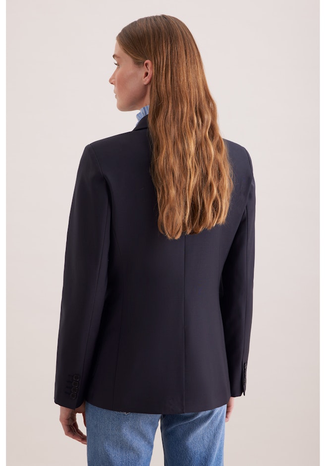 Zweireihiger Blazer mit aufgesetzten Taschen aus einer Wollmischung in Dunkelblau | Seidensticker Onlineshop