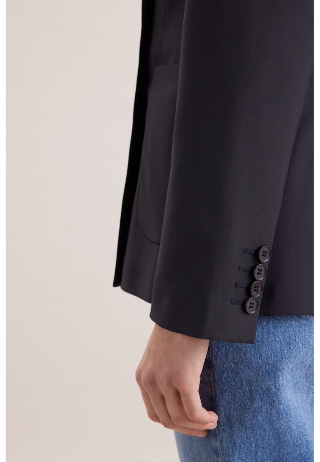 Zweireihiger Blazer mit aufgesetzten Taschen aus einer Wollmischung in Dunkelblau |  Seidensticker Onlineshop