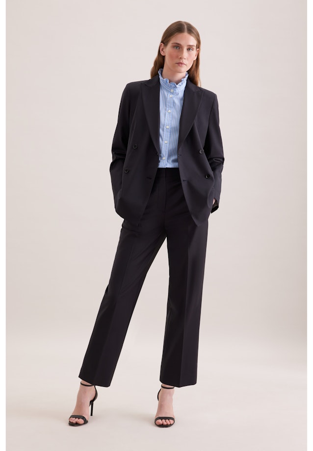 Zweireihiger Blazer mit aufgesetzten Taschen aus einer Wollmischung in Dunkelblau |  Seidensticker Onlineshop