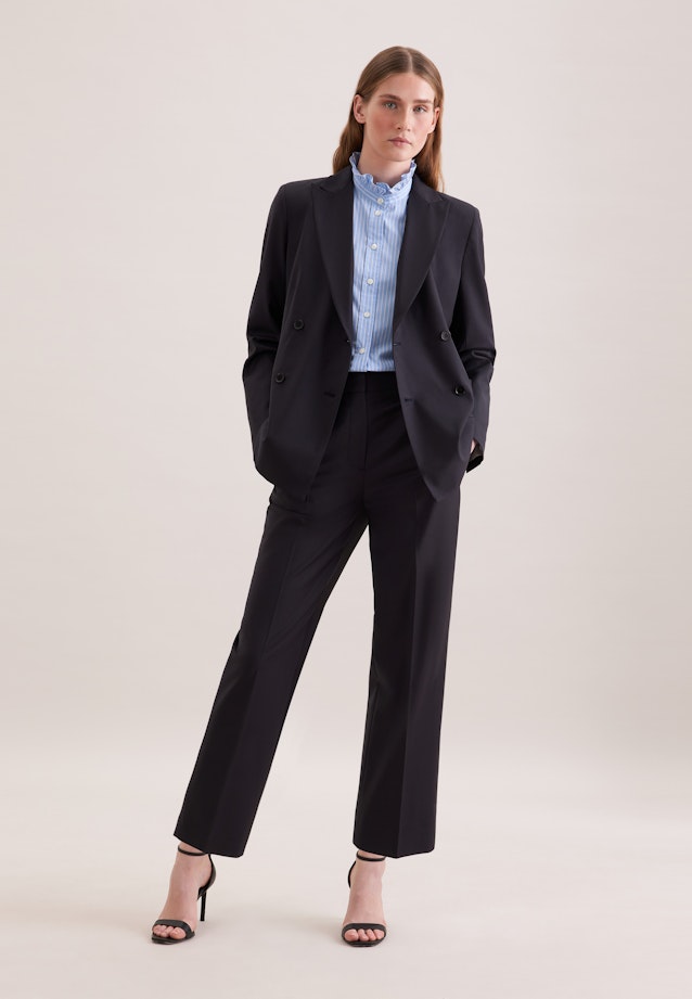 Zweireihiger Blazer mit aufgesetzten Taschen aus einer Wollmischung in Dunkelblau |  Seidensticker Onlineshop