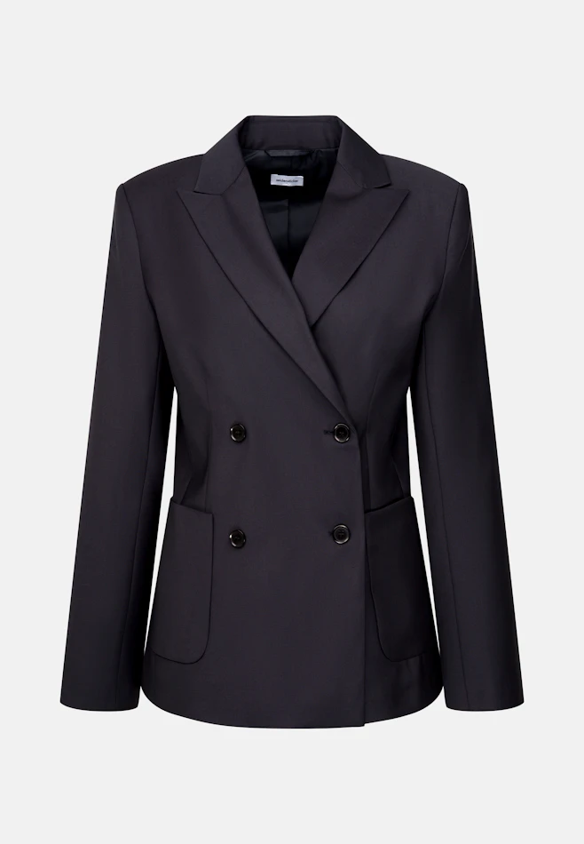 Zweireihiger Blazer mit aufgesetzten Taschen aus einer Wollmischung in Dunkelblau | Seidensticker Onlineshop